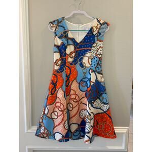 SCAPA Lauren Perre Multicolor V-Neck Sleeveless A Line Stretch Short Dress Sz S